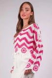 VERY J Chevron/Floral Pattern Crochet Knit Top - Trendsi - Flyclothing LLC