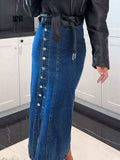 Front Button Slit Midi Denim Skirt - Trendsi - Flyclothing LLC