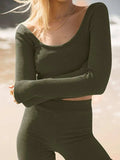 Scoop Neck Long Sleeve Top and Shorts Set - Trendsi - Flyclothing LLC