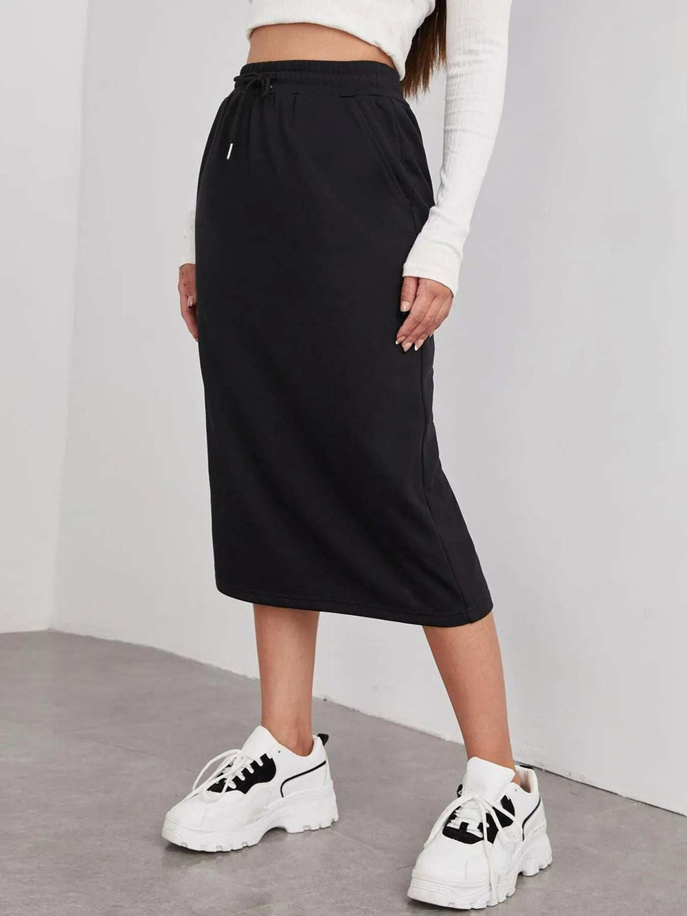 Slit Drawstring Midi Skirt - Trendsi - Flyclothing LLC