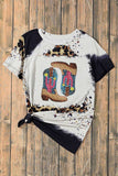 Sequin Boots Leopard Round Neck Short Sleeve T-Shirt - Trendsi - Flyclothing LLC