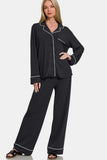 Zenana Button Down Long Sleeve Top and Pants Lounge Set - Trendsi - Flyclothing LLC