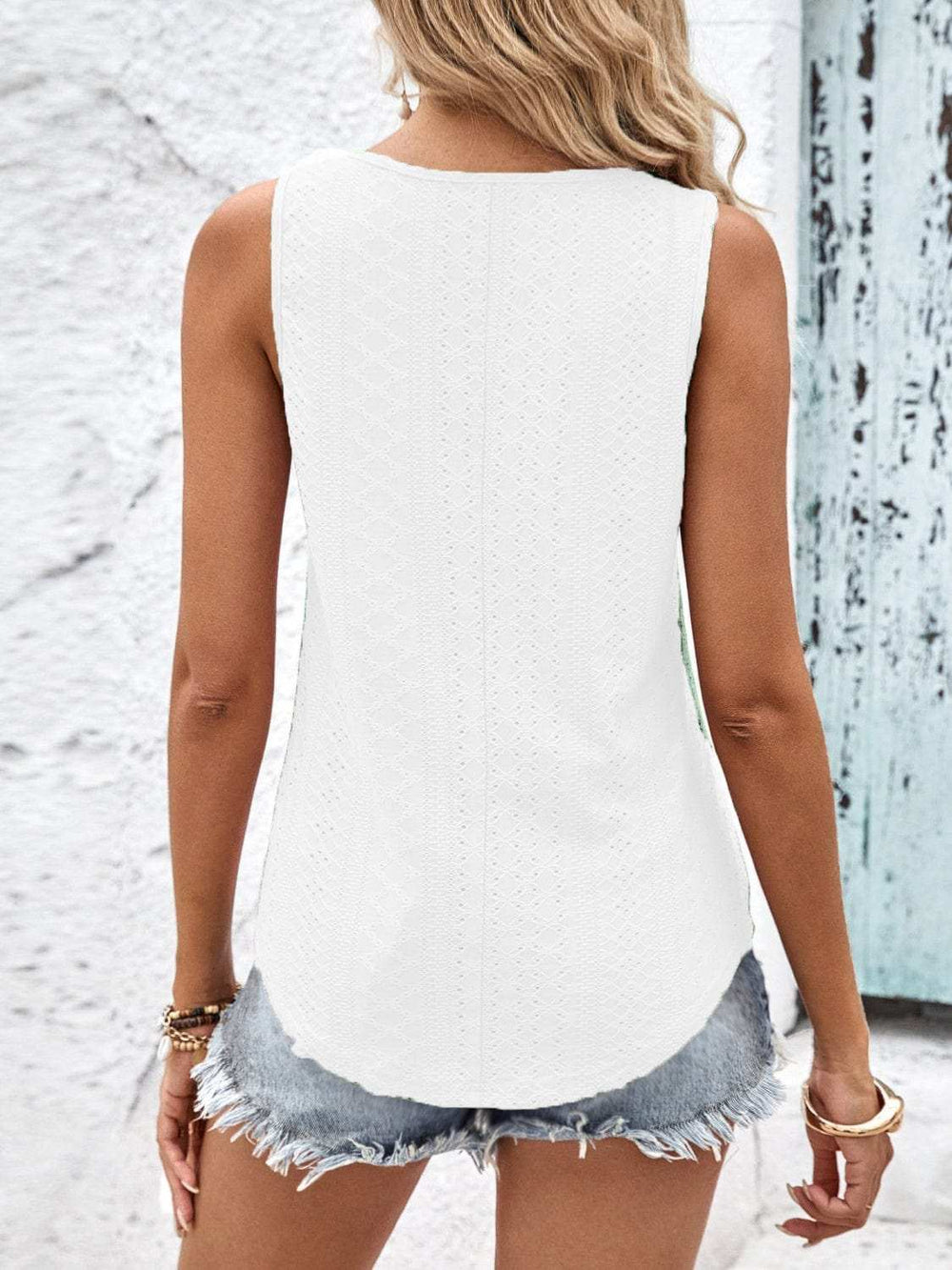 Eyelet Wide Strap Tank - Trendsi - Flyclothing LLC