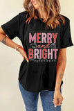 MERRY AND BRIGHT Round Neck Short Sleeve T-Shirt - Trendsi - Flyclothing LLC