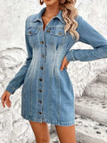 Pocketed Button Up Long Sleeve Denim Dress - Trendsi - Flyclothing LLC