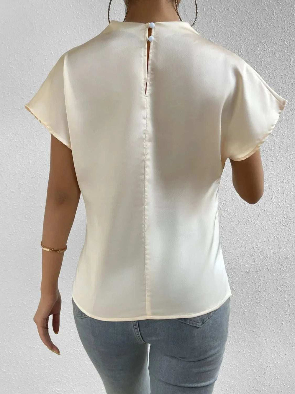 Mock Neck Short Sleeve Blouse - Trendsi - Flyclothing LLC