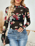 Floral Mock Neck Long Sleeve Top - Trendsi - Flyclothing LLC