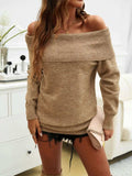 Off-Shoulder Long Sleeve Sweater - Trendsi - Flyclothing LLC