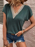 Full Size Lace Detail V-Neck Short Sleeve T-Shirt - Trendsi - Flyclothing LLC