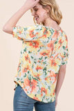 BOMBOM Floral Round Neck Puff Sleeve Top - Trendsi - Flyclothing LLC