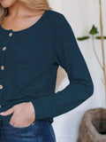 Button Up Round Neck Long Sleeve Cardigan - Trendsi - Flyclothing LLC