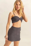 HYFVE Ruched Bra Top and Mini Skirt Set - Trendsi - Flyclothing LLC