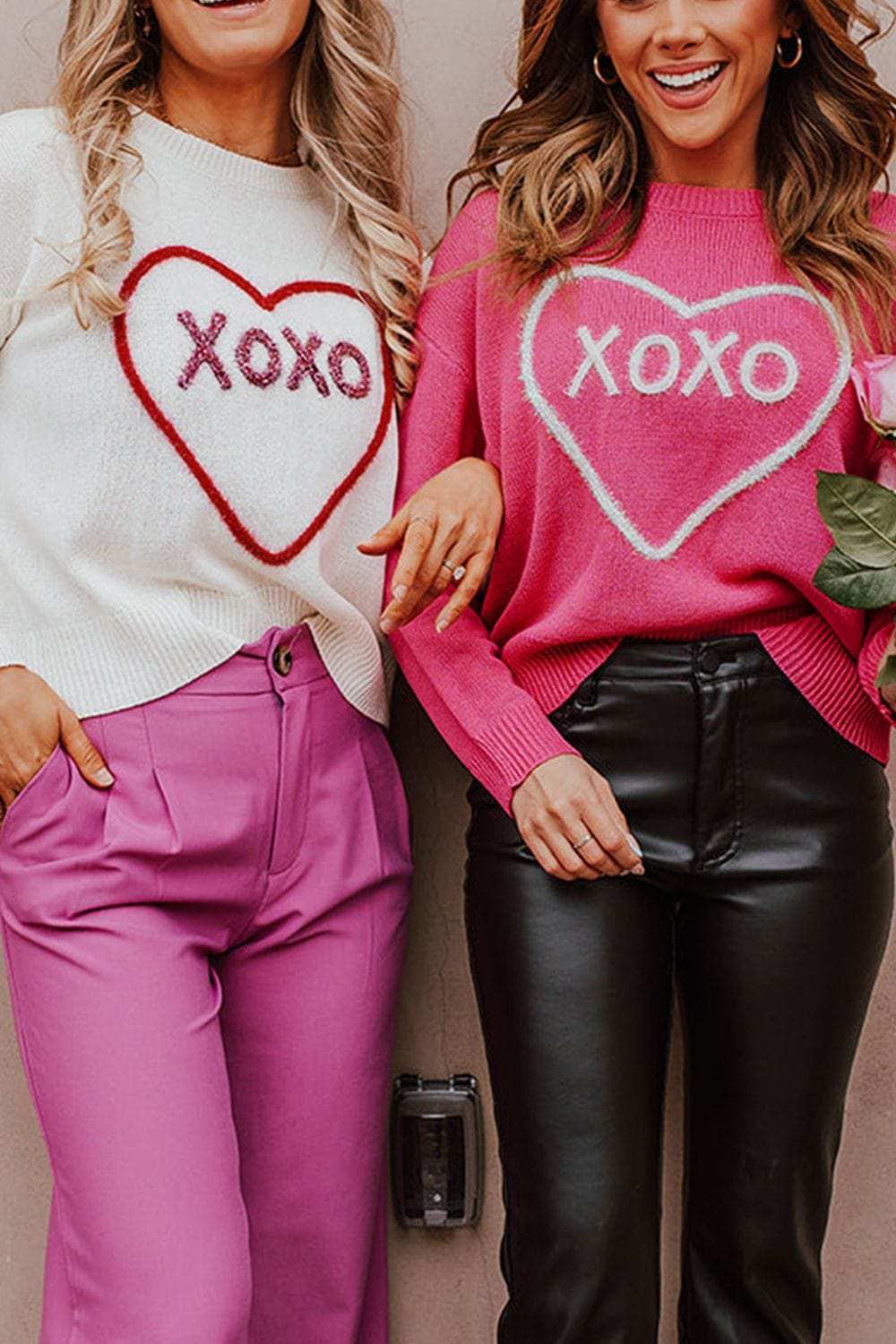XOXO Round Neck Drop Shoulder Sweater - Trendsi - Flyclothing LLC