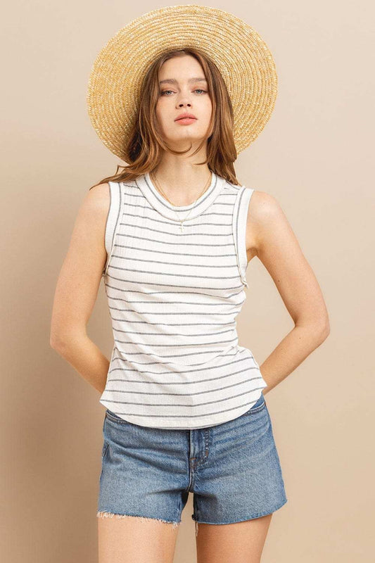Ces Femme Striped Round Neck Tank - Trendsi - Flyclothing LLC