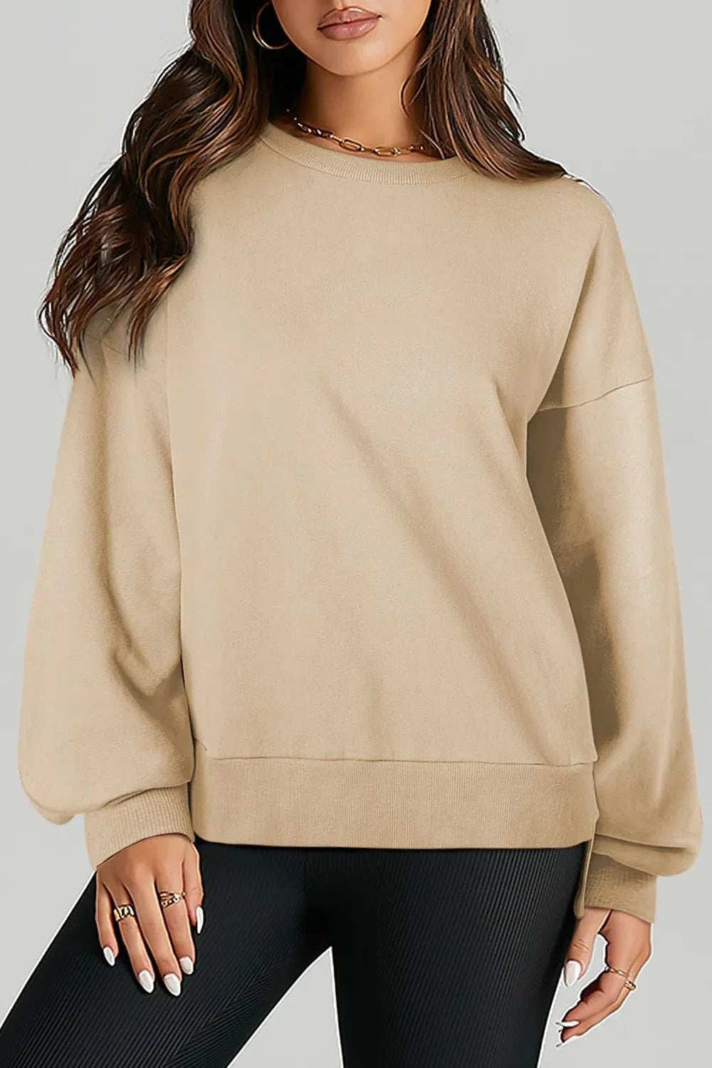 High-Low Round Neck Long Sleeve Sweatshirt - Trendsi - Flyclothing LLC