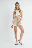 MABLE Drawstring Waist Contrast Trim Detail Shorts - Trendsi - Flyclothing LLC