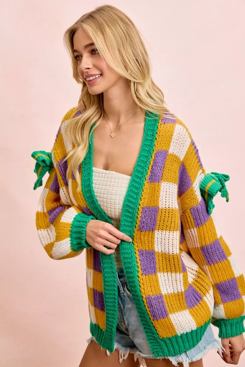 BiBi Mardigras Checker Board Front Open Cardigan - Trendsi - Flyclothing LLC