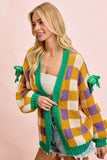 BiBi Mardigras Checker Board Front Open Cardigan - Trendsi - Flyclothing LLC