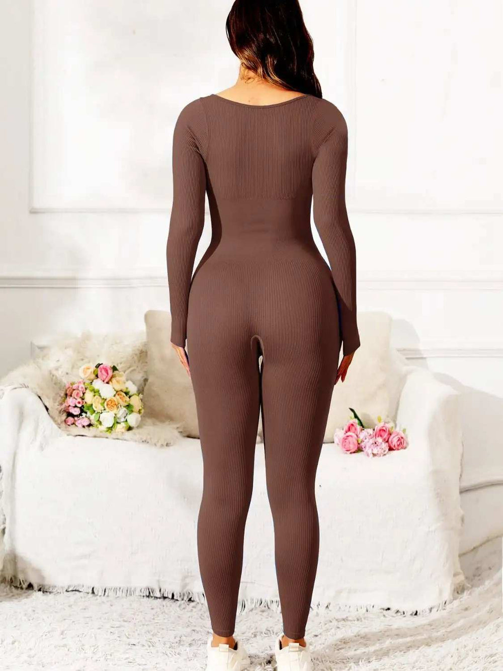 Scoop Neck Long Sleeve Active Jumpsuit - Trendsi - Flyclothing LLC