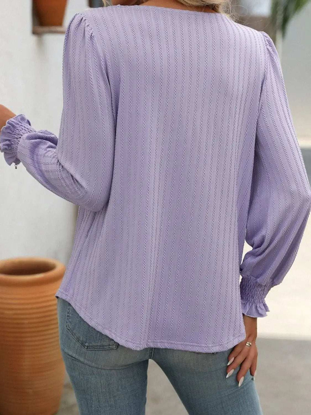 Square Neck Long Sleeve Top - Trendsi - Flyclothing LLC