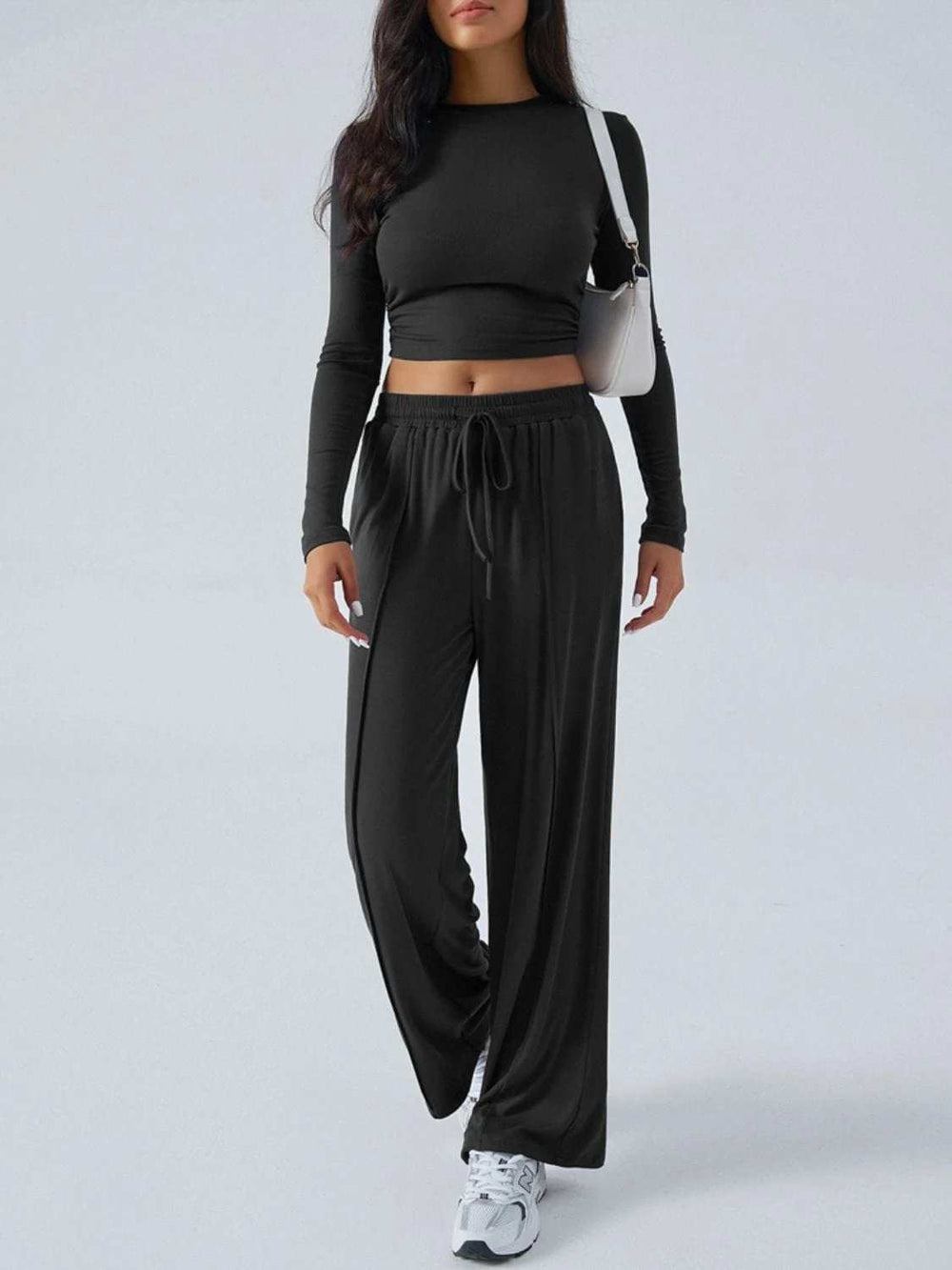 Devine Round Neck Long Sleeve Top and Pants Set - Trendsi - Flyclothing LLC