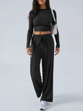 Devine Round Neck Long Sleeve Top and Pants Set - Trendsi - Flyclothing LLC