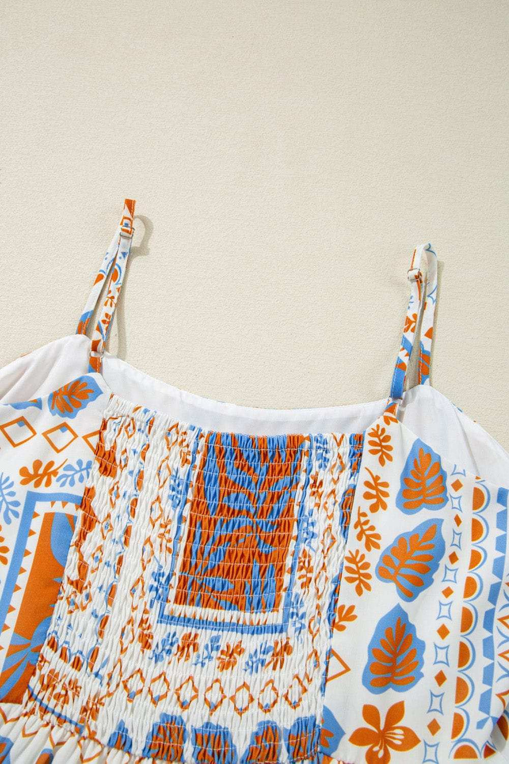 Printed Smocked Back Ricrac Trim Cami Dress - Trendsi - Flyclothing LLC