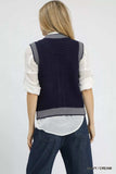 Umgee Contrast Striped Trim Button-Down Sweater Vest - Trendsi - Flyclothing LLC