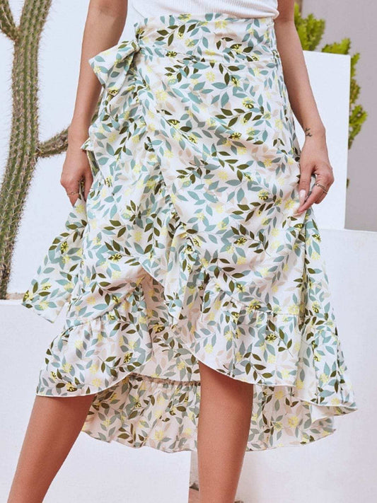 Printed Ruffled Midi Skirt - Trendsi - Flyclothing LLC