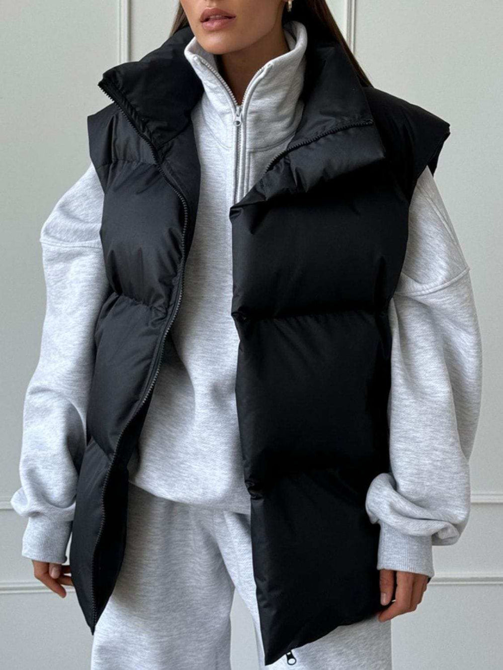 Zip Up Turtleneck Vest Coat - Trendsi - Flyclothing LLC