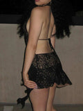 Backless Lace Halter Neck Mini Dress - Trendsi - Flyclothing LLC