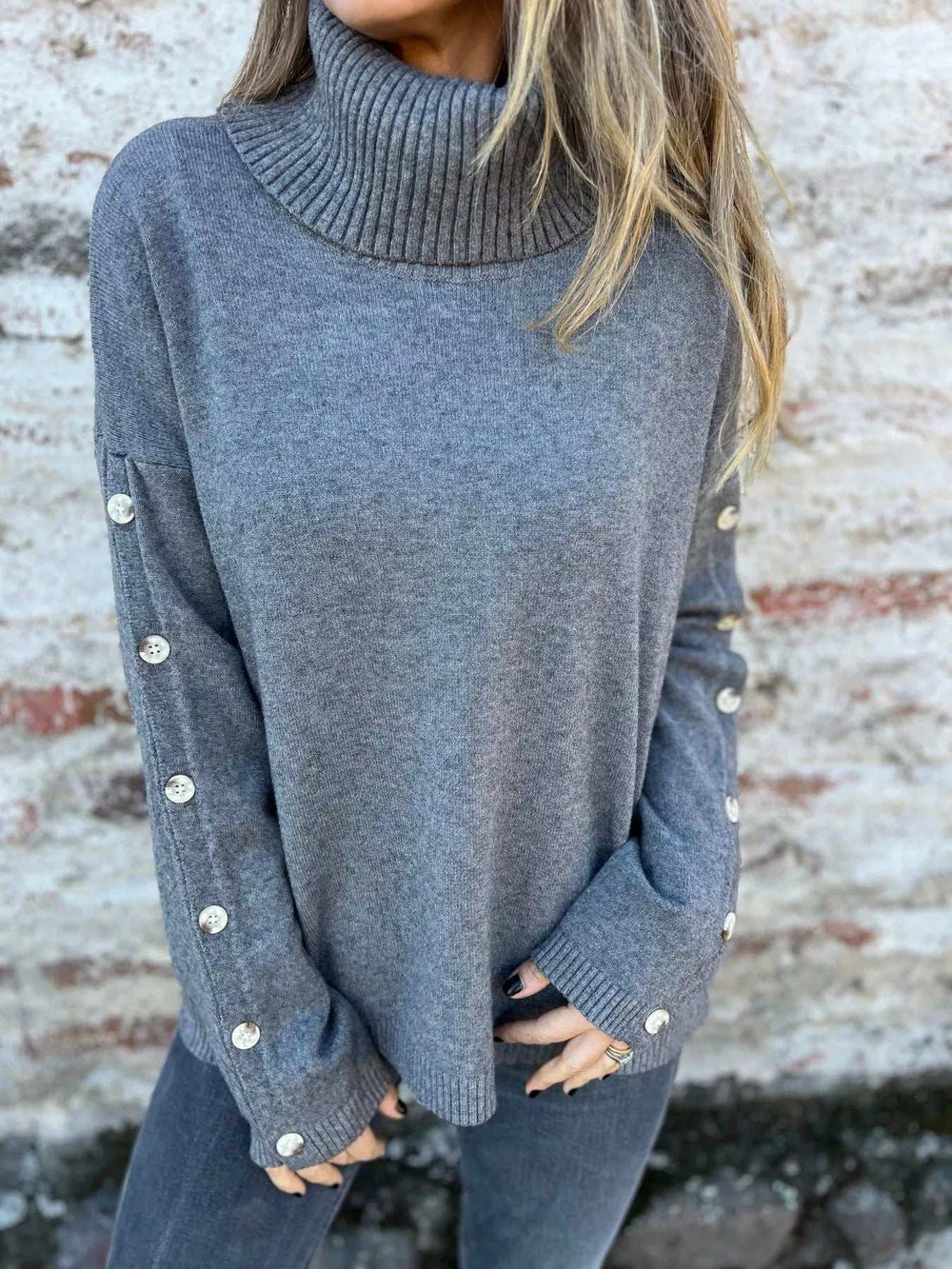 Full Size Turtleneck Long Sleeve Sweater Plus Size - Trendsi - Flyclothing LLC