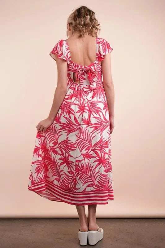 VERY J Tropical Printed Midi Summer Boho Dress - Trendsi - Flyclothing LLC