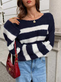 Striped Knit Round Neck Sweater - Trendsi - Flyclothing LLC
