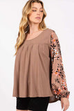 SAGE + FIG Floral Long Sleeve Front Pleated Detail Blouse - Trendsi - Flyclothing LLC