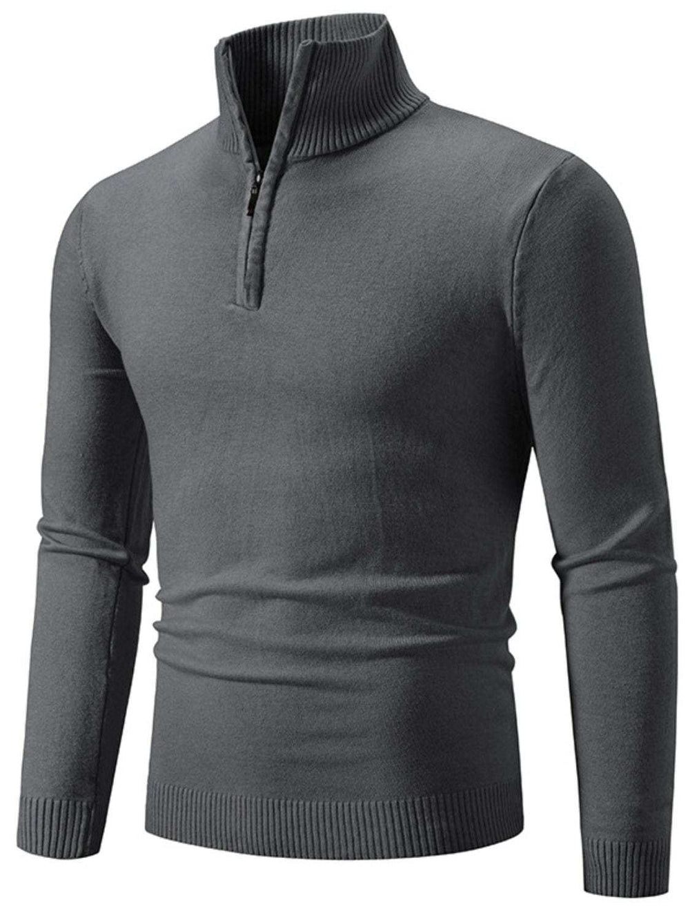 Men's Plus Size Quarter Zip Long Sleeve Knit Top - Trendsi - Flyclothing LLC