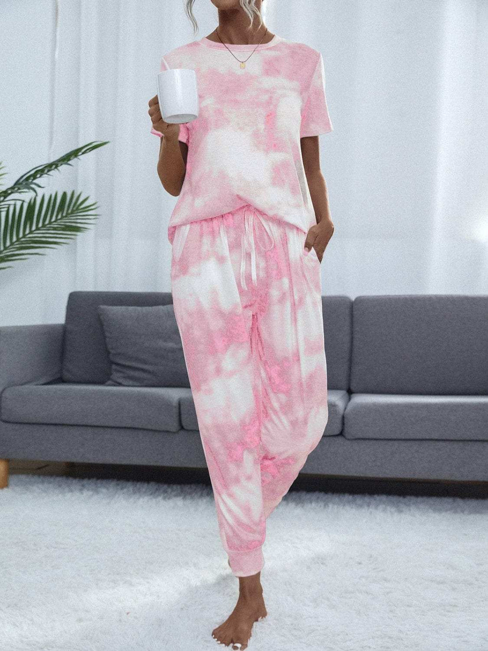 Tie-Dye Round Neck Short Sleeve Top and Pants - Trendsi - Flyclothing LLC