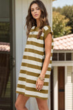 Striped Round Neck Cap Sleeve Mini Dress - Trendsi - Flyclothing LLC