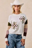 BiBi Flower Color Block Sweater - Trendsi - Flyclothing LLC
