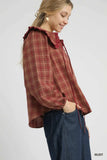 Umgee Full Size Plaid Ruffle Collar Blouse Plus Size - Trendsi - Flyclothing LLC
