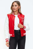Love Me Now PU Leather Contrast Snap Down Bomber Jacket - Trendsi - Flyclothing LLC