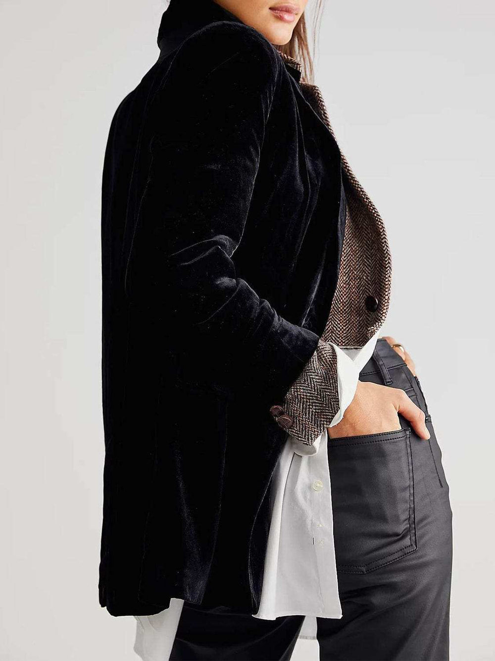 Lapel Collar Long Sleeve Blazer with Pockets - Trendsi - Flyclothing LLC