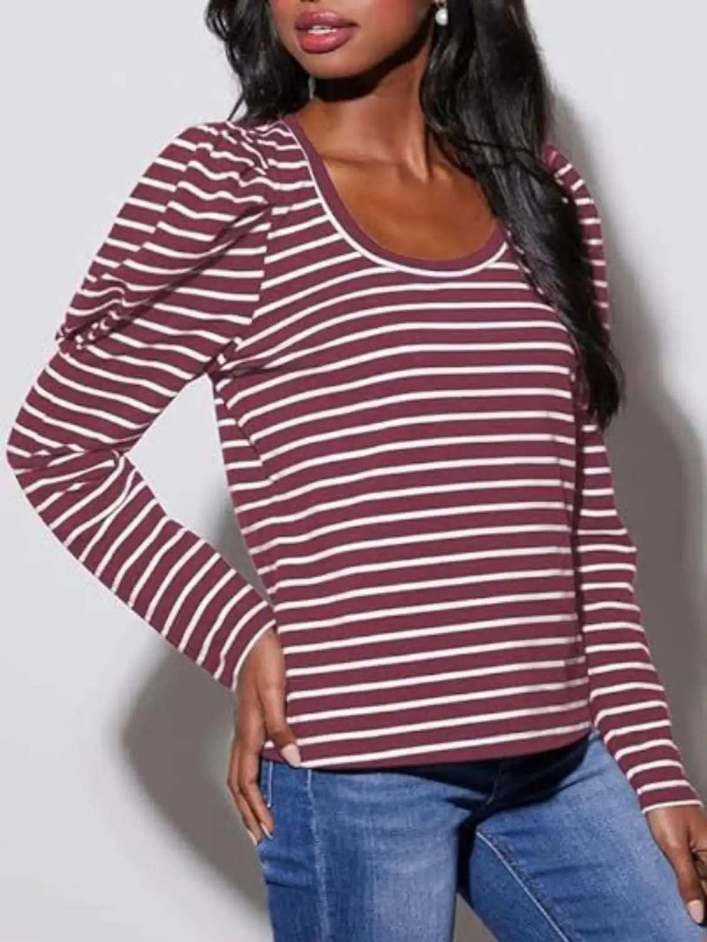 Striped Round Neck Long Sleeve T-Shirt - Trendsi - Flyclothing LLC