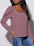 Striped Round Neck Long Sleeve T-Shirt - Trendsi - Flyclothing LLC