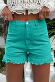Raw Hem High Waist Denim Shorts - Trendsi - Flyclothing LLC