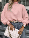 Smocked Frill Mock Neck Long Sleeve Blouse - Trendsi - Flyclothing LLC