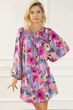 Printed Tie Neck Long Sleeve Mini Dress - Trendsi - Flyclothing LLC