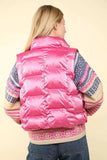 VERY J Shiny Metallic Zip Up Puffer Vest - Trendsi - Flyclothing LLC