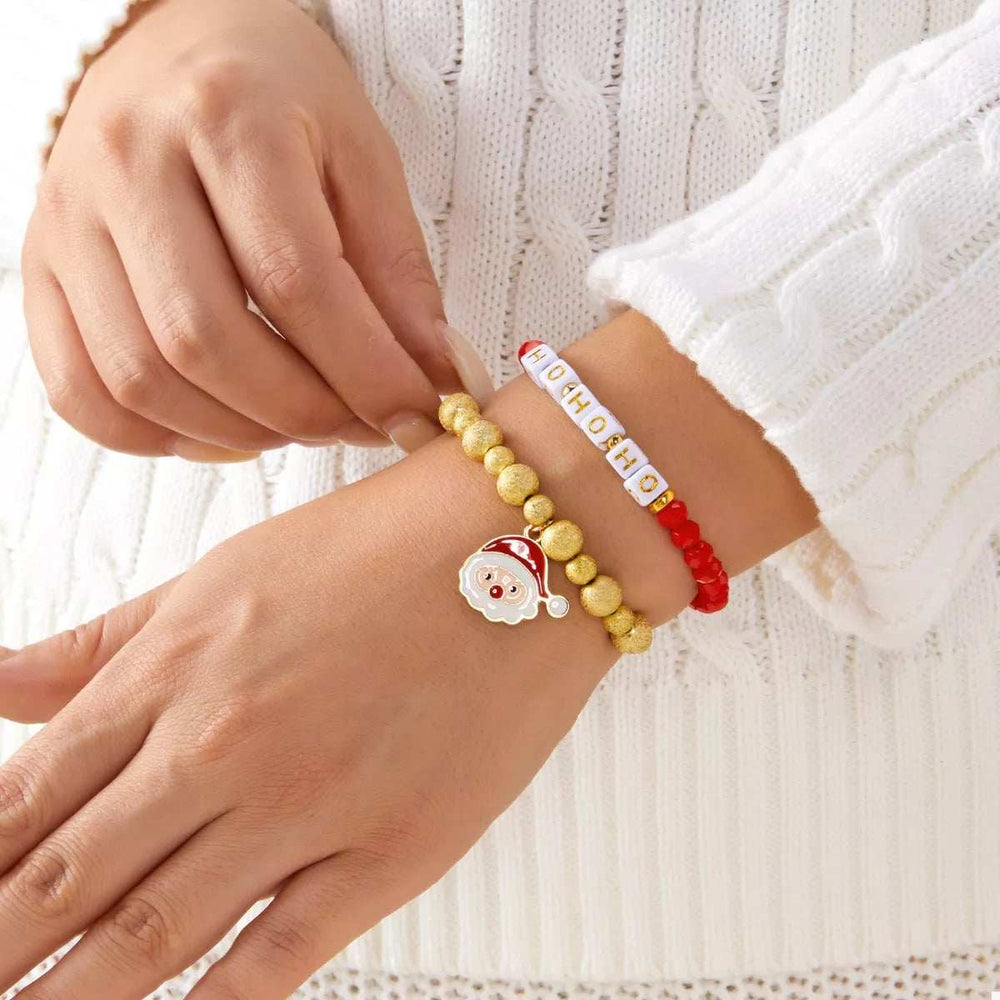 2 Piece Christmas Santa Beaded Bracelet - Trendsi - Flyclothing LLC