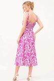 And The Why Square Neck Belted Floral Printed Midi Dress - Trendsi - Flyclothing LLC